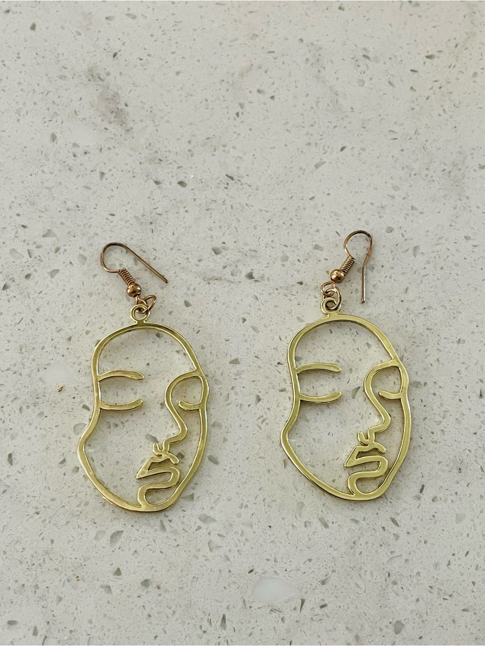 Modern Gold Face Outline Drop Earrings - Women Jewelry - Picture 2 of 2